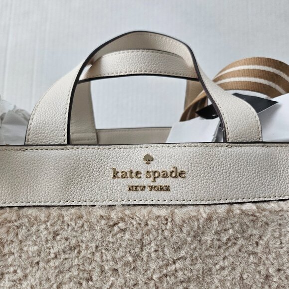 Women's Kate Spade Rosie Satchel Tote Faux Shearling Fur Bag Natural Color - Picture 5 of 14